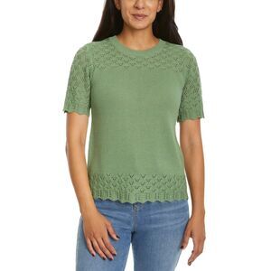 Jessica Simpson Crewneck Sweater Short Sleeve Pointelle Knit Hem Women’s Large
